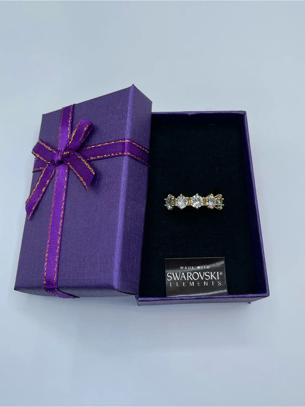 Swarovski Crystal Elements White Crystal Half Eternity Band Ring Sz 6 Glam